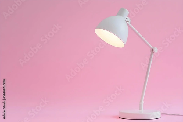 Fototapeta White desk lamp against pink background, representing study time and focused workspace.