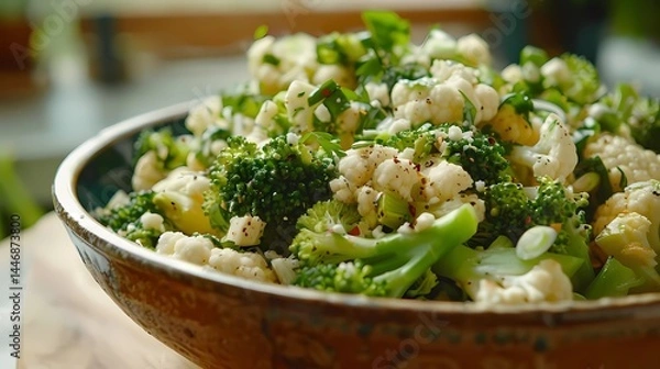 Fototapeta A broccoli Cauliflower Salad Recipe, Generative AI illustrations.