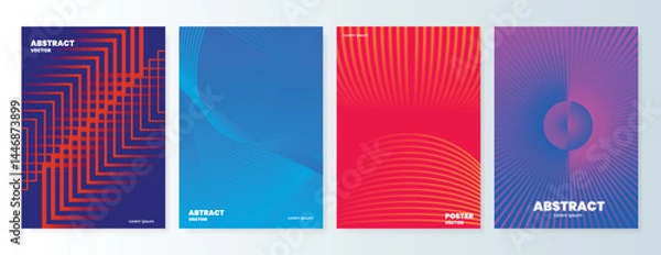 Fototapeta Abstract line gradient poster background vector set. Minimalist cover template with vibrant perspective line wave. Ideal design for social media, cover, flyer, music, ads.