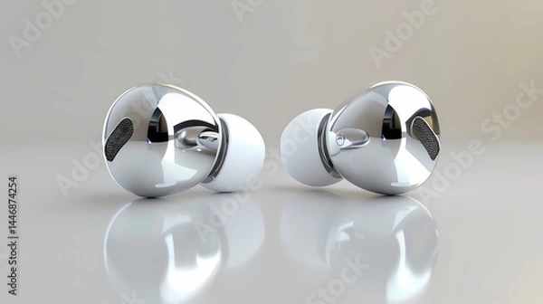 Fototapeta Close up an airpods  generation,  detailed professional photo, bright white background, Generative AI illustrations.
