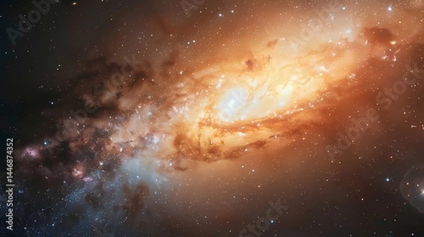 Fototapeta A galaxy seen from far away, same colors as the reference, vast, expansive, mysterious space, Generative AI illustrations.