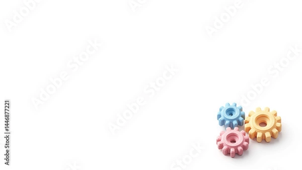 Fototapeta 3D iconic gears on white background. Empty text space.