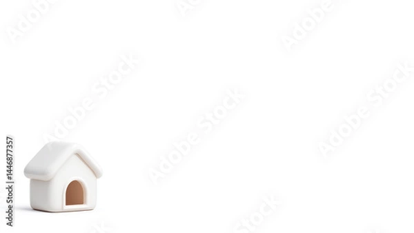 Fototapeta White toy house on white background. Empty text space.