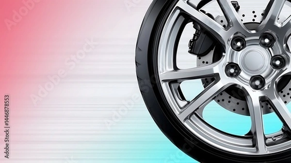 Fototapeta Vehicle wheel close up on gradient background