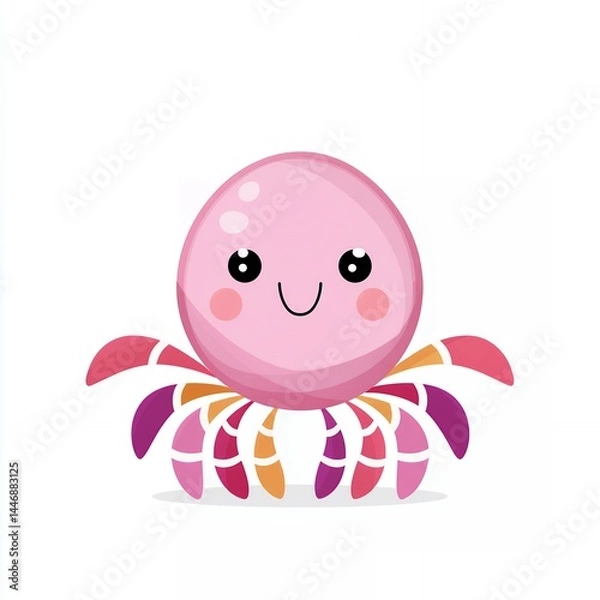 Fototapeta Cute Pink Cartoon Crab with Colorful Legs on White Background