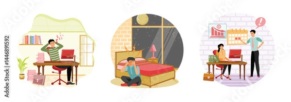 Obraz Sleep deprivation concept. Sleep behavior disorder. Work pressure.
