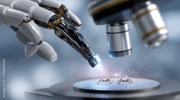 Fototapeta A robot is using a microscope to look at a bug