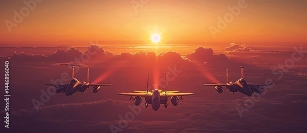 Obraz The sun sets behind the plane creating a beautiful and dramatic view.