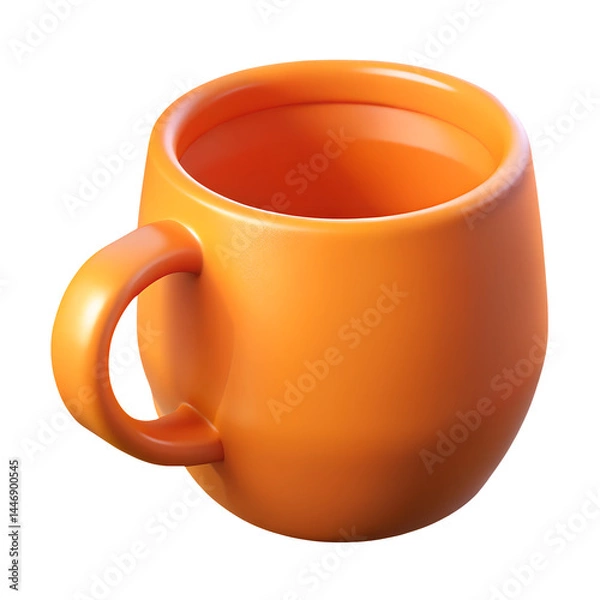 Fototapeta Bright orange ceramic mug with glossy finish, 3d render of minimalist kitchenware on transparent background