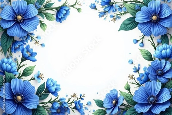 Fototapeta Vibrant blue floral design with intricate details, petals, decorative, summer