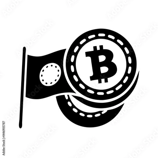 Obraz Bitcoin Cryptocurrency Flag Bearing the Bitcoin Symbol on Roadway Design