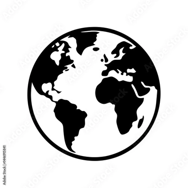 Obraz Monochrome illustration of the Earth, displaying continents and a simple circular outline