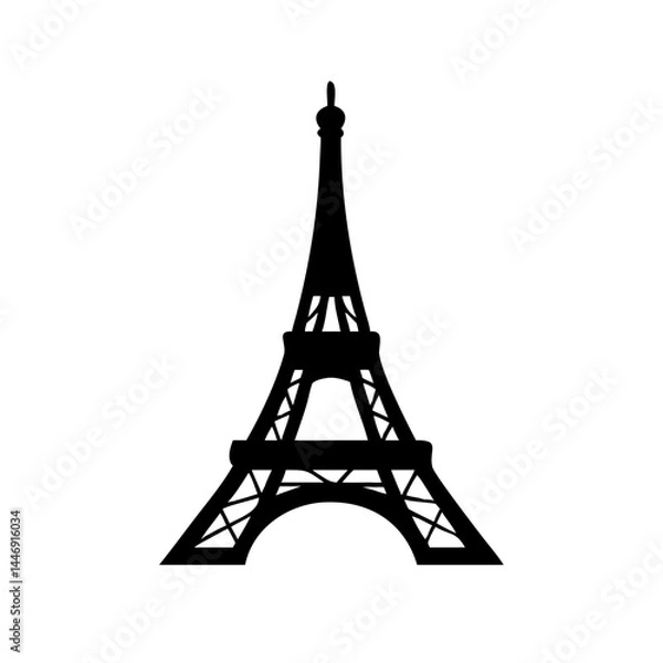 Obraz Silhouette of the iconic Eiffel Tower in Paris against a white background