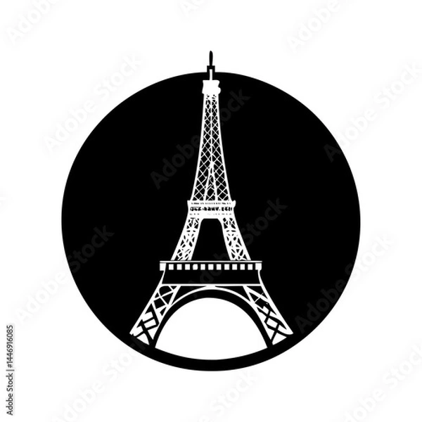Obraz Eiffel Tower silhouette inside a black circle on a white background vector