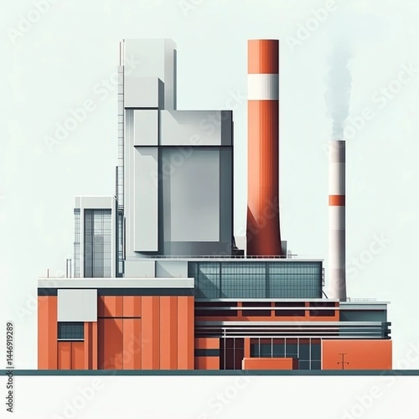Fototapeta High-performance nuclear power plant with bold asymmetrical forms, no background.