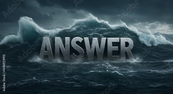 Fototapeta Ocean Wave Crashing Under Dark Sky with Large Stone Letters