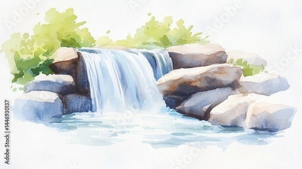 Obraz A serene watercolor texture depicting a fresh river waterfall, suitable for artistic projects and nature themes.