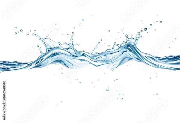 Fototapeta fresh water splash isolated on white or transparent png,Dynamic Clear Water Splash Isolated on White Background for Refreshing Beverage Advertisements and Clean Design Projects, High-Quality Image .