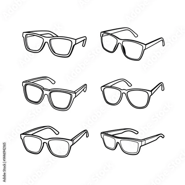 Obraz Black And White sunglasses with various frame Set. Ideal for graphics, fashion illustrations, accessory icons, or beach themed designs.