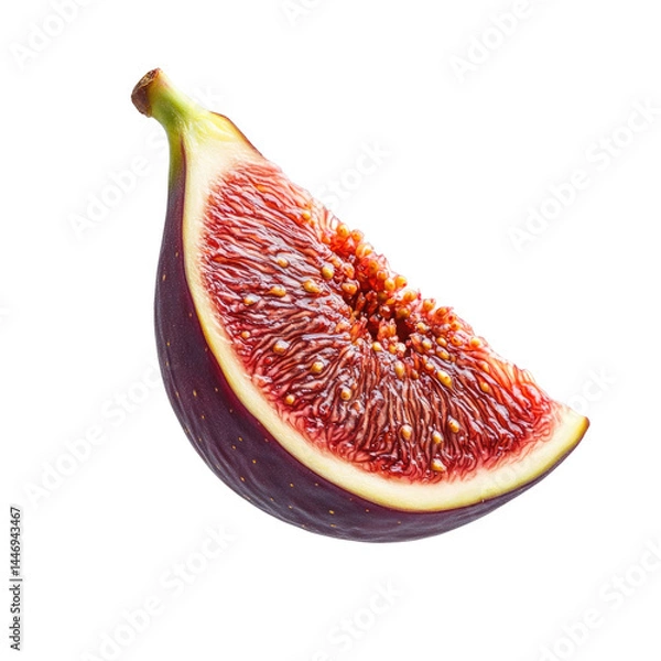 Fototapeta Big Slice Of Fresh Fig Falling Midair Crisp  isolated on a transparent backgroun