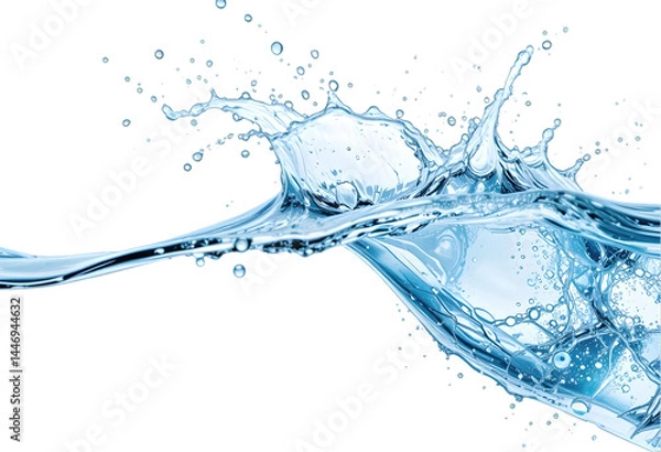 Fototapeta fresh water splash isolated on white or transparent png,Dynamic Clear Water Splash Isolated on White Background for Refreshing Beverage Advertisements and Clean Design Projects, High-Quality Image .