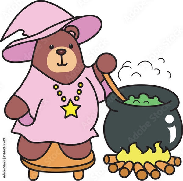 Obraz Illustration of cute bear icon.
Funny bear in daily activities elements.
