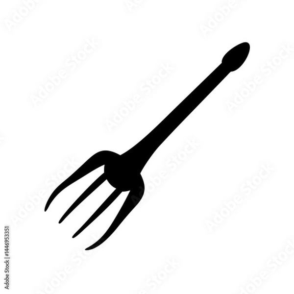 Fototapeta Silhouette of a threepronged garden fork or pitchfork tool for digging and gardening