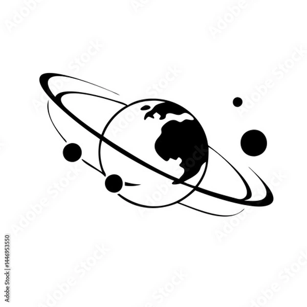 Fototapeta Stylized Planetary System Illustration Orbiting Planet Moons Space Celestial