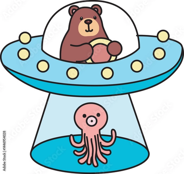 Obraz Illustration of cute bear icon.
Funny bear in daily activities elements.
