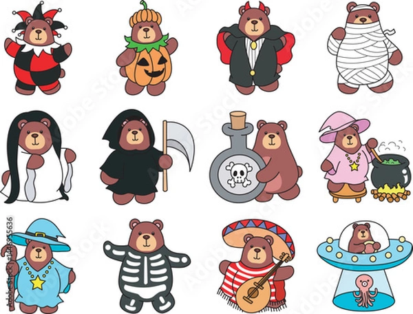 Obraz Illustration of cute bear icon.
Funny bear in daily activities elements.
