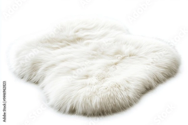 Fototapeta Fluffy, white faux fur rug.  Soft, plush, and cozy floor covering