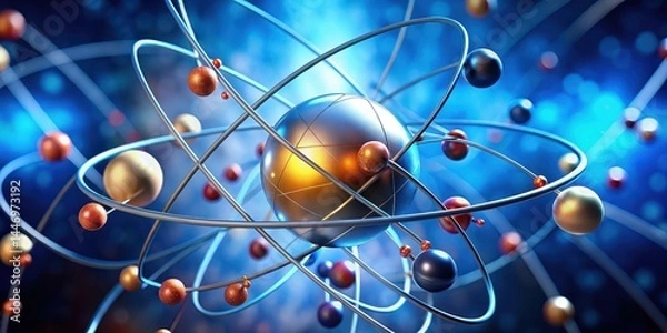 Fototapeta atom surrounded by orbiting electrons, molecular bonding, electron shell,  molecular bonding, electron shell