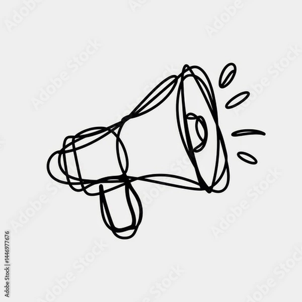Fototapeta Hand Drawn Megaphone Doodle on White Background Loudspeaker Announcement Tool