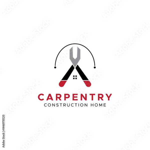 Fototapeta Carpentry and Construction Home Logo with Plier and Wire Icons for Repair, Handyman, and Builder Services

