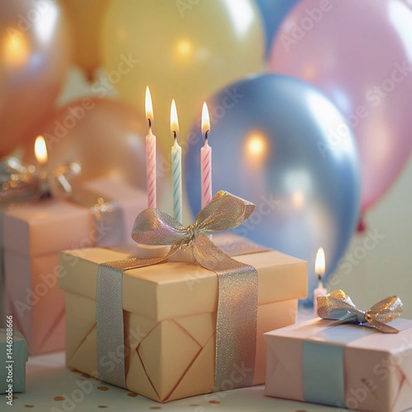 Fototapeta Elegant Gift Box with Decorative Candles on a White Table – Festive Atmosphere for Celebrations or Special Occasions