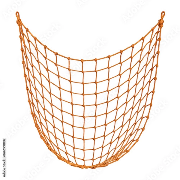 Obraz Detailed shot of a vibrant orange rope net hanging in a graceful curve, showcasing its prominent strong knots and uniform square.