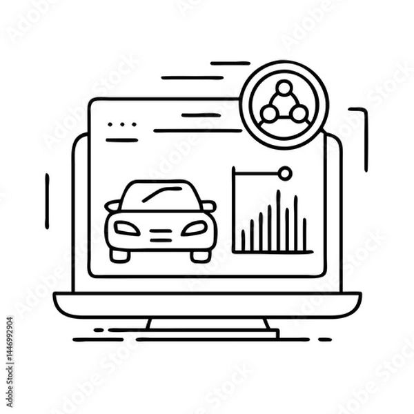 Fototapeta laptop with car data icon, laptop with car data line art - simple line art of laptop with car data, perfect for laptop with car data logos and icons