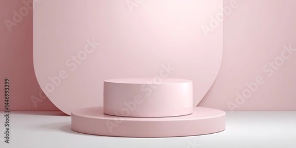 Fototapeta Soft Pink Background with Round Platform for Product Display, Minimalist Design, Perfect for Fashion and Cosmetic Presentations