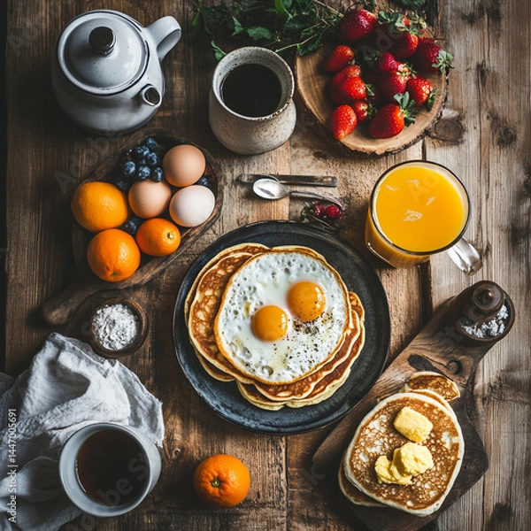 Fototapeta Classic Breakfast with Crispy Bacon and Eggs – Hearty Morning Meal with Toast, Fried or Scrambled Eggs, and Optional Avocado or Veggies – Easy Protein-Packed Start to Your Day