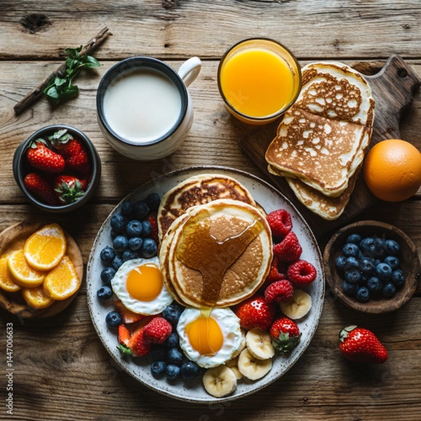 Fototapeta Classic Breakfast with Crispy Bacon and Eggs – Hearty Morning Meal with Toast, Fried or Scrambled Eggs, and Optional Avocado or Veggies – Easy Protein-Packed Start to Your Day
