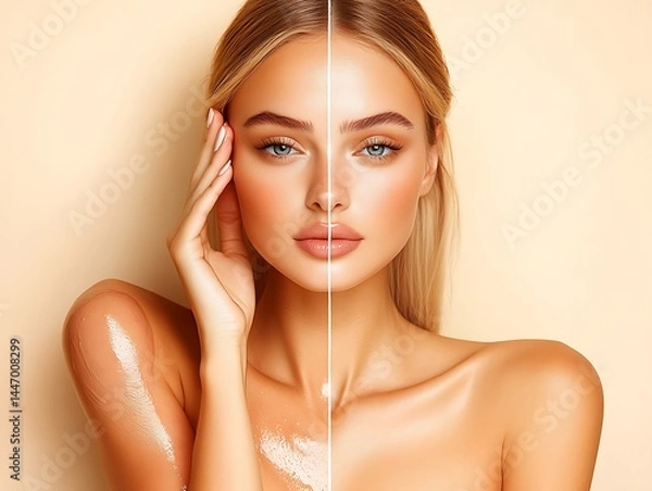 Fototapeta Before & after tan comparison