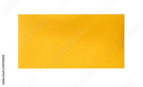 Fototapeta Flat lay, top view of an empty, blank yellow postcard paper, isolated on transparent background