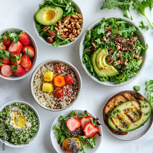 Fototapeta Colorful Fresh Vegetable Salad with Crisp Lettuce, Juicy Tomatoes, Crunchy Cucumber, Carrots, and a Light Olive Oil Dressing – Healthy, Vegan, and Perfect for Summer or Side Dishes