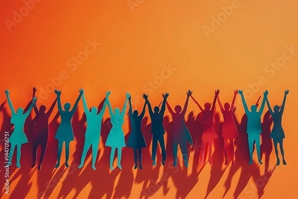 Fototapeta Uplifting Paper People Silhouettes Standing Together