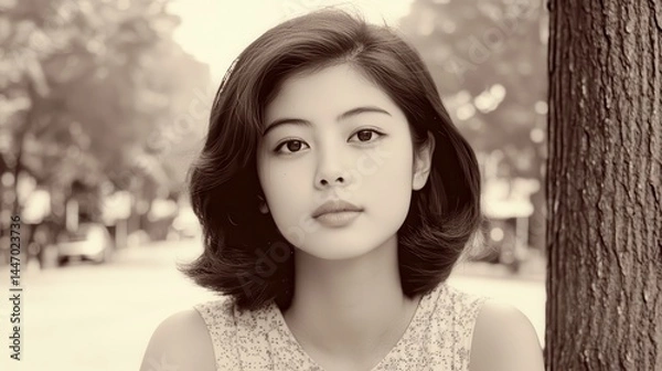 Fototapeta Vintage Inspired Fashion Portrait in Modern NYC Setting with Sepia Tones