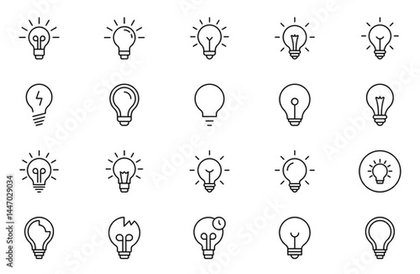Fototapeta Lightbulbs line icon set. Lamps Collection of Thin Icons. Editable Stroke. Suitable for Web Sites, Books, Cards, Apps. vector illustration