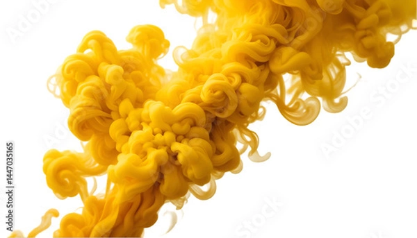 Fototapeta Yellow smoke cloud transparent PNG, isolated background cutout. Sulfur color thick smoke screen effect,Vibrant Yellow Smoke Cloud on White Background for Bold Abstract Designs and Dynamic Special Effe