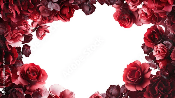 Fototapeta Romantic frame with red rose petals creates a beautiful frame for a Valentine's Day card