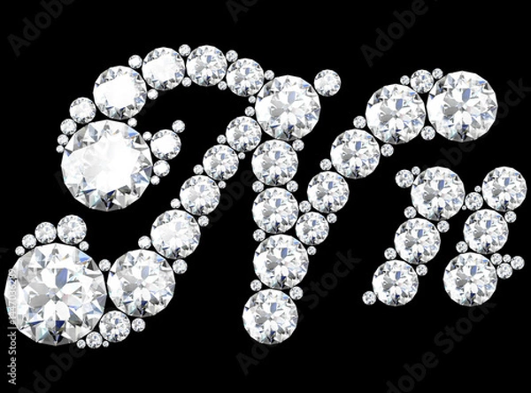 Fototapeta diamond letters with gemstones isolated on black. (high resolution 3D image).