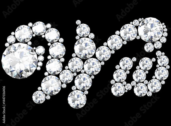 Fototapeta diamond letters with gemstones isolated on black. (high resolution 3D image).